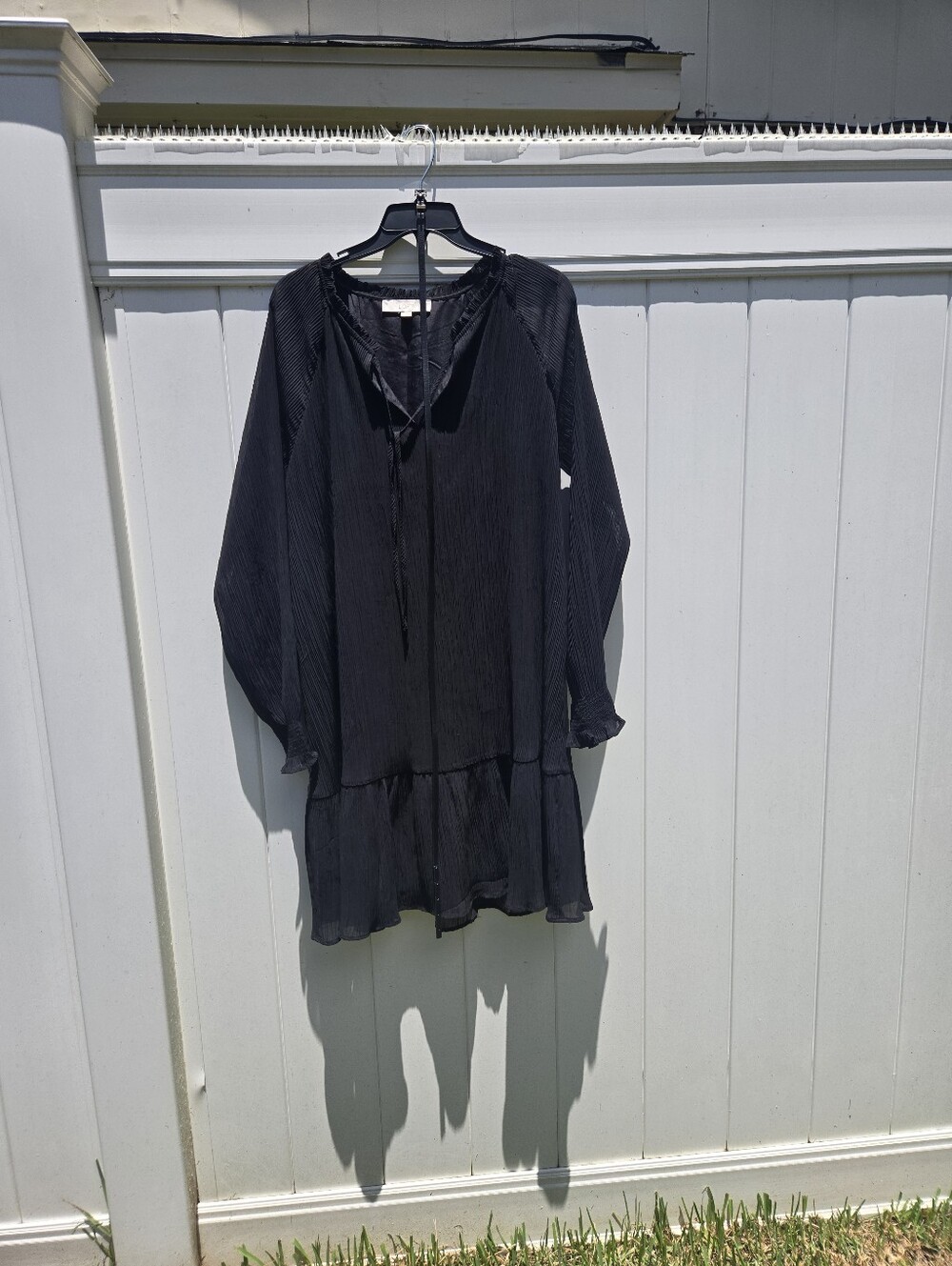 LOFT Black Long-Sleeve Ruffle Hem Dress